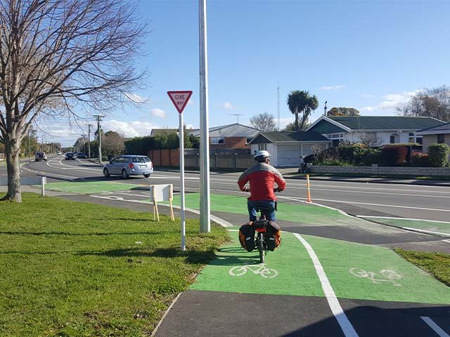 Cycleway in Christchurch A cyclist on a separated cycleway in Christchurch